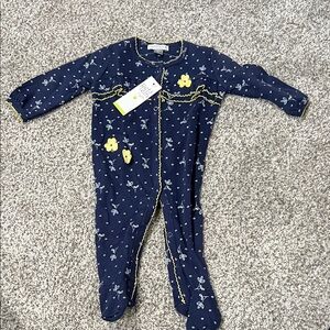 NWT Petit Lem Navy Floral Onesie with Yellow Flower Accents